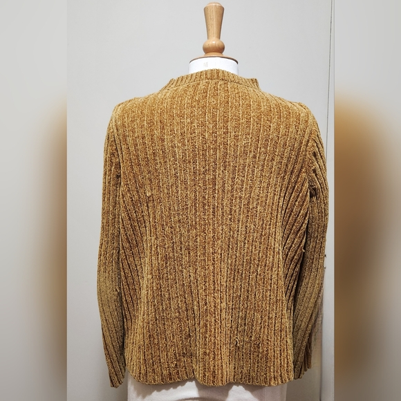 Jachs Girlfriend Ribbed Velvet Chenille Crewneck Sweater Mustard Yellow - Picture 2 of 6